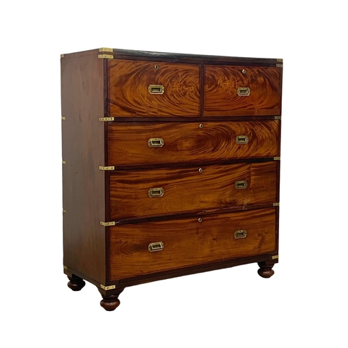 939 - A 19th century Military Campaign mahogany secretaire chest of drawers. Circa 1850. 114 x 49 x 127.5c... 