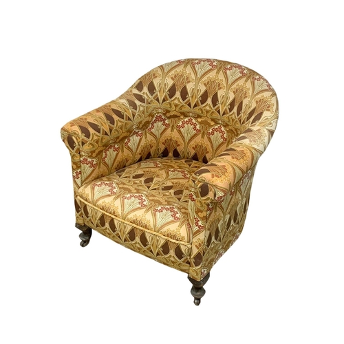 964 - A Victorian mahogany frame tub armchair. Circa 1870. 75 x 77 x 73cm.