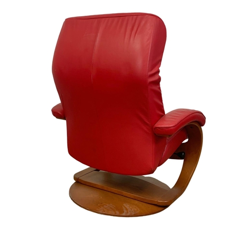 972b - A Norwegian Fjords Trandal leather swivel armchair and stool by Hjellegjerde.