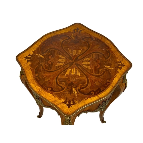 974 - An 18th century style inlaid kingwood side table with drawer and brass ormolu mounts. 49.5 x 50 x 79... 