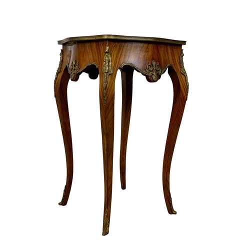 974 - An 18th century style inlaid kingwood side table with drawer and brass ormolu mounts. 49.5 x 50 x 79... 