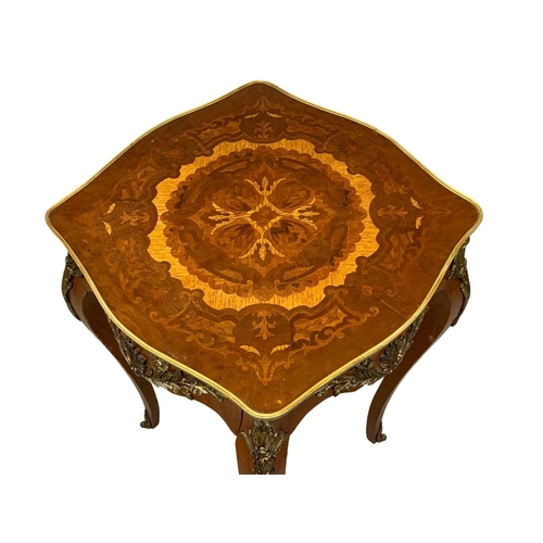 975 - An 18th century style French inlaid side table with drawer and brass ormolu mounts. 52.5 x 52.5 x 81... 