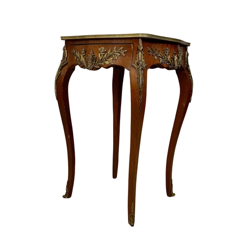 975 - An 18th century style French inlaid side table with drawer and brass ormolu mounts. 52.5 x 52.5 x 81... 