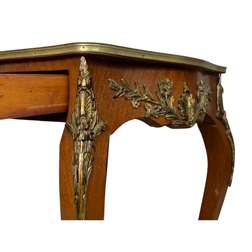 975 - An 18th century style French inlaid side table with drawer and brass ormolu mounts. 52.5 x 52.5 x 81... 