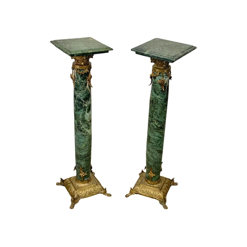 979 - A pair of large Italian marble and brass jardiniere stands with Corinthian style pillars. 28 x 28 x ... 