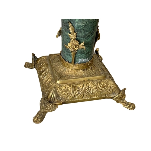 979 - A pair of large Italian marble and brass jardiniere stands with Corinthian style pillars. 28 x 28 x ... 