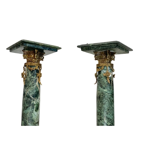 979 - A pair of large Italian marble and brass jardiniere stands with Corinthian style pillars. 28 x 28 x ... 