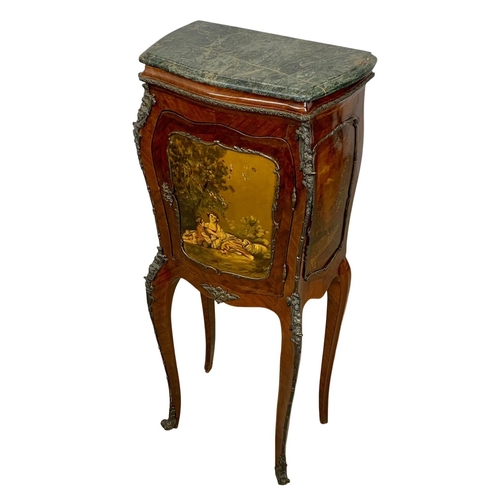 983 - A tall 18th century style French marble top cabinet with brass ormolu mounts. With key. 49 x 32 x 12... 