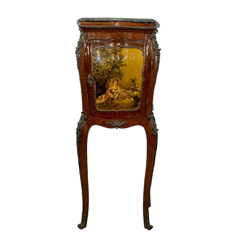 983 - A tall 18th century style French marble top cabinet with brass ormolu mounts. With key. 49 x 32 x 12... 