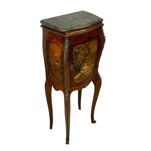 983 - A tall 18th century style French marble top cabinet with brass ormolu mounts. With key. 49 x 32 x 12... 