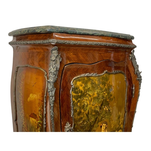 983 - A tall 18th century style French marble top cabinet with brass ormolu mounts. With key. 49 x 32 x 12... 