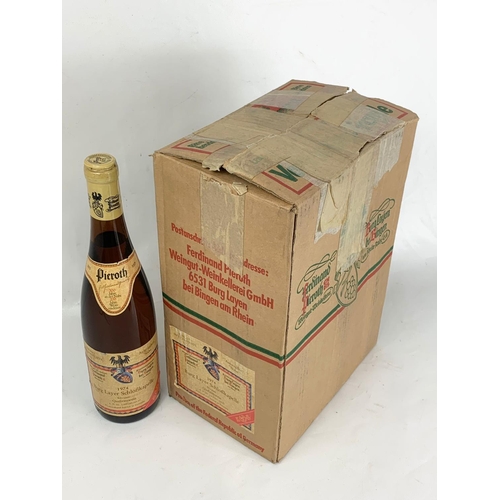 99 - A box of 6 Ferdinand Pieroth Burg Layer Schlobkapelle bottles of wine. Vintage 1974.