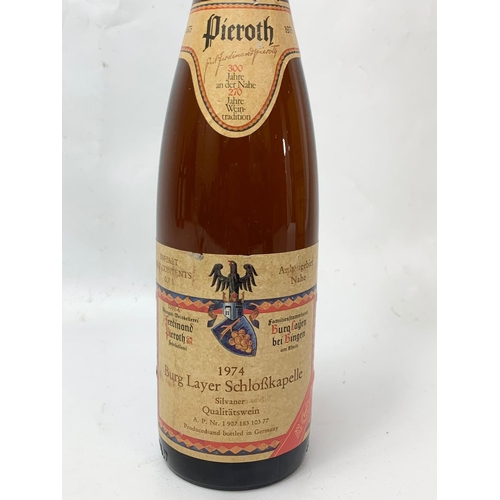 99 - A box of 6 Ferdinand Pieroth Burg Layer Schlobkapelle bottles of wine. Vintage 1974.