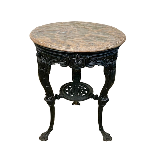 990 - A Victorian style cast iron bar table with copper top. 58.5 x 58.5 x 75.5cm.