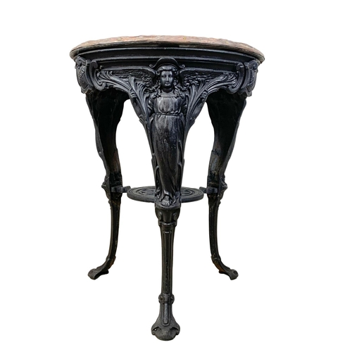 990 - A Victorian style cast iron bar table with copper top. 58.5 x 58.5 x 75.5cm.