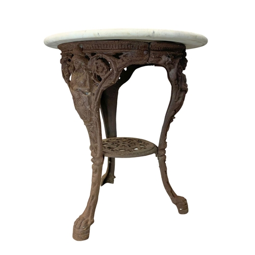 991 - A Victorian cast iron and marble bar table. 60 x 69.5cm