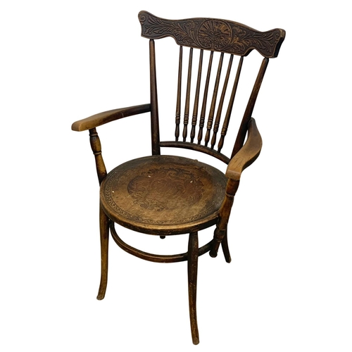 993 - A set of 5 late 19th century Bentwood chairs with Pokerwork decoration.