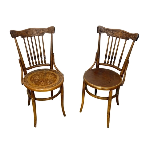 993 - A set of 5 late 19th century Bentwood chairs with Pokerwork decoration.