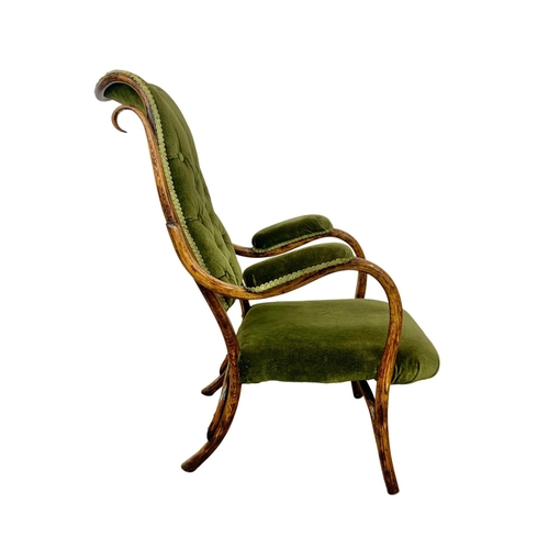 994 - A superb late 19th century Bentwood armchair with green button back upholstery. Circa 1890-1910. 62 ... 