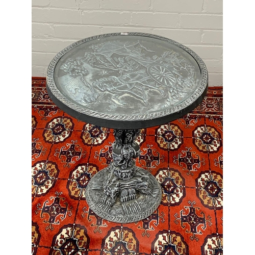 24 - A heavy resin glass top side table with classical decoration 45 x 51cm