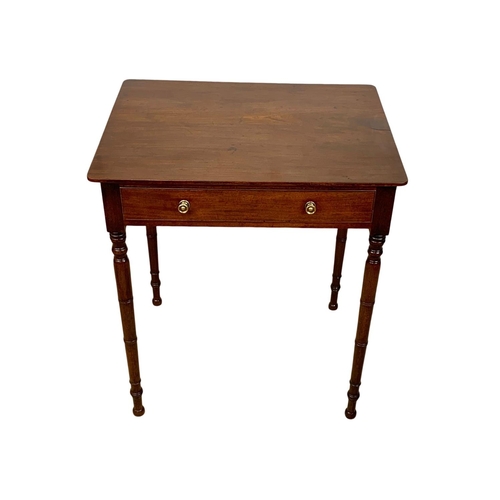 1012 - A Late Georgian mahogany side table with drawer. 66 x 50.5 x 75cm.