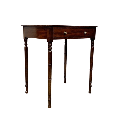 1012 - A Late Georgian mahogany side table with drawer. 66 x 50.5 x 75cm.