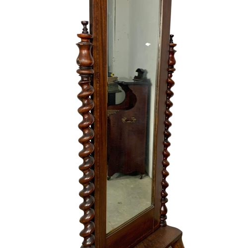 1021 - An inlaid mahogany cheval dressing mirror made from Victorian parts. 165cm