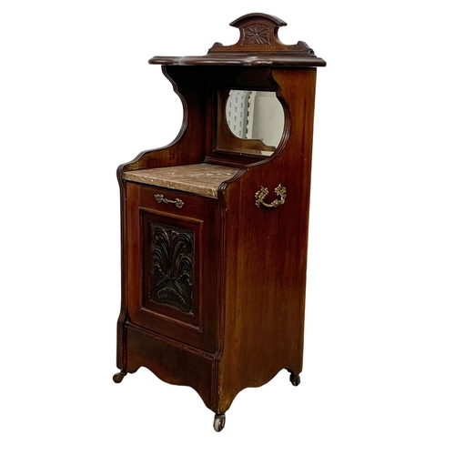 1023 - A late Victorian mahogany and marble coal Purdonium cabinet. Circa 1890. 43.5 x 34 x 99cm.