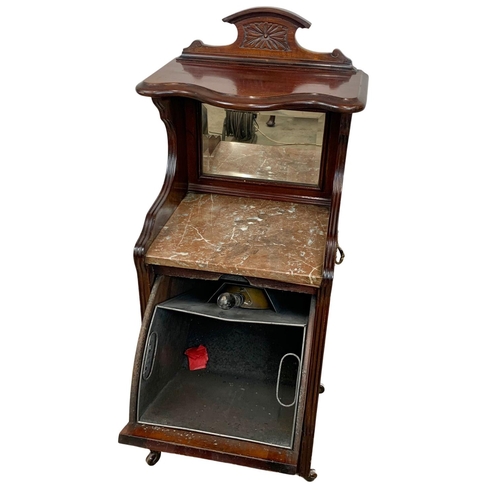 1023 - A late Victorian mahogany and marble coal Purdonium cabinet. Circa 1890. 43.5 x 34 x 99cm.