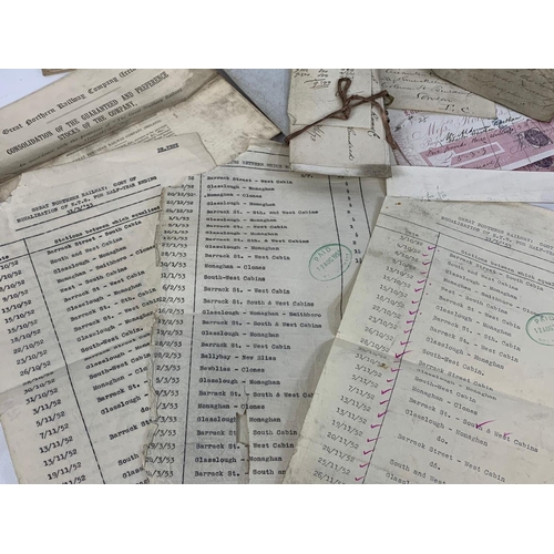 105 - A collection of Mid to Late 19th century Northern Irish Railway paperwork and ephemera.