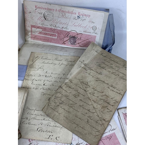 105 - A collection of Mid to Late 19th century Northern Irish Railway paperwork and ephemera.