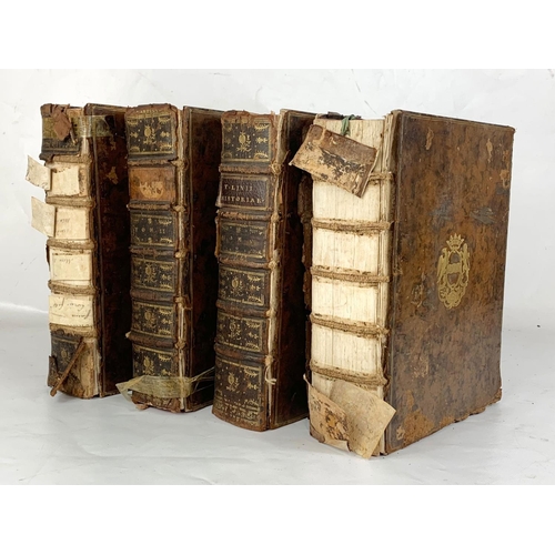 108 - 4 volumes of 18th century leather bound books in Latin on Biblical Historical Teachings. 23 x 7 x 29... 