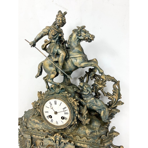 130 - A large late Victorian brass mantle clock. 42 x 52cm.