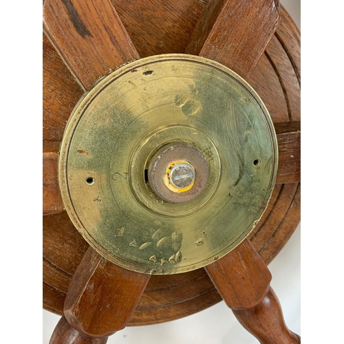 17 - A good quality late 19th century brass and oak ships wheel. 77cm