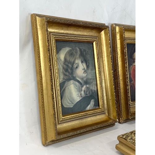 254 - A pair of vintage ornate gilt framed prints and other. 33.5 x 39cm.