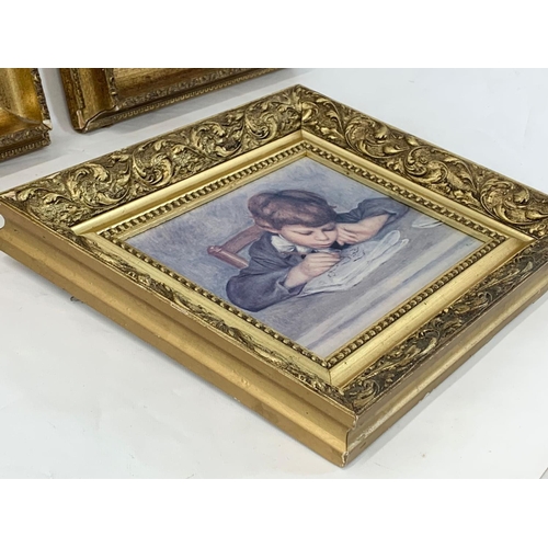 254 - A pair of vintage ornate gilt framed prints and other. 33.5 x 39cm.