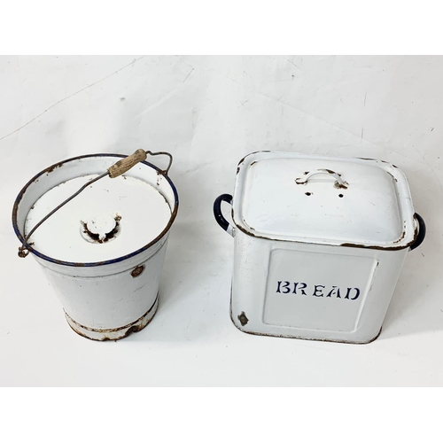 277 - 2 pieces of vintage enamel ware. Bread bin measures 42 x 33cm