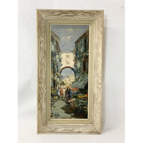 297 - An oil painting by A. Elettro. Painting measures 25.5 x 61cm. Frame measures 38 x 74cm