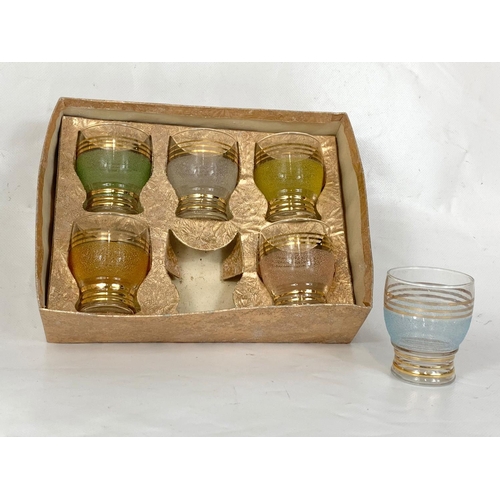 393 - 3 sets of vintage French drinking glasses. 12 shot glasses, 5 large shot glasses 8.5cm and a set of ... 