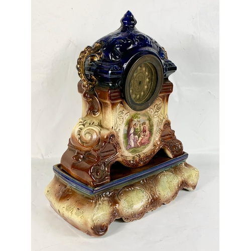 4 - A large late Victorian porcelain mantle clock by A. G. Harley Jones. French style. 38 x 18 x 45cm.