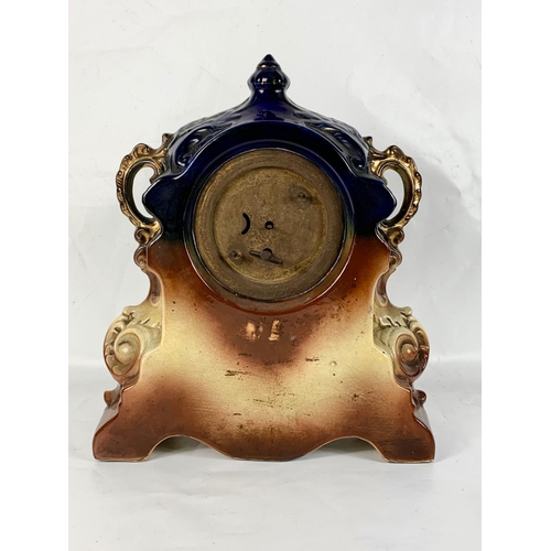 4 - A large late Victorian porcelain mantle clock by A. G. Harley Jones. French style. 38 x 18 x 45cm.