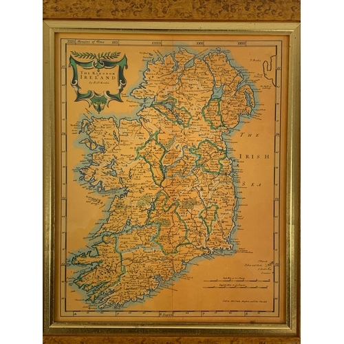 41 - An old style map of Ireland in a Birdseye Maple frame. 36 x 42cm.