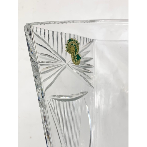 419 - A large Waterford crystal vase with Irish harp. 33.5cm.