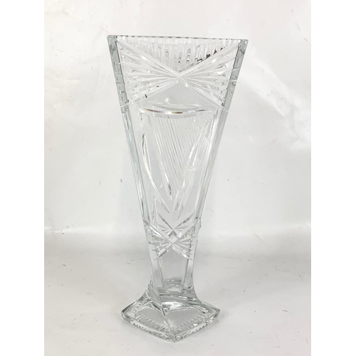 419 - A large Waterford crystal vase with Irish harp. 33.5cm.