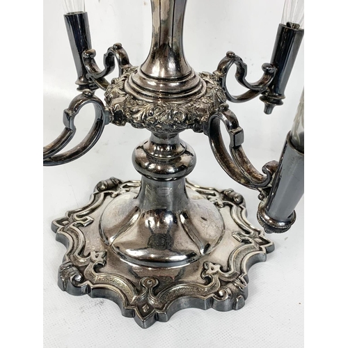 475 - A late Victorian Walker & Hall silver plated epergne with Ruby Glass bowl. 36cm.