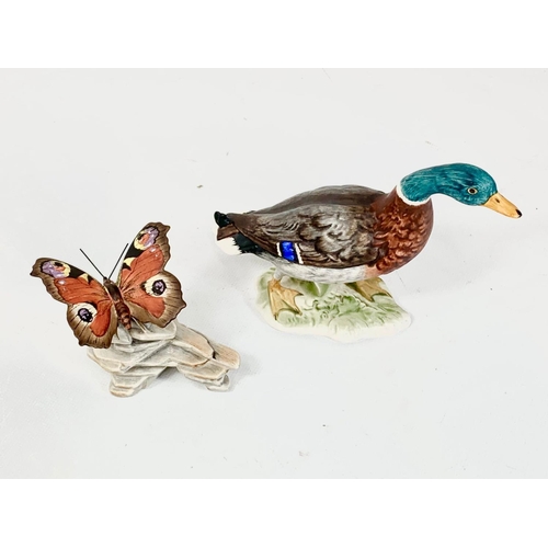 495 - 2 M. J. Hummel Goebel pottery figures. Mallard Duck 38-146-13 and Butterfly 35-002-08. West Germany.... 