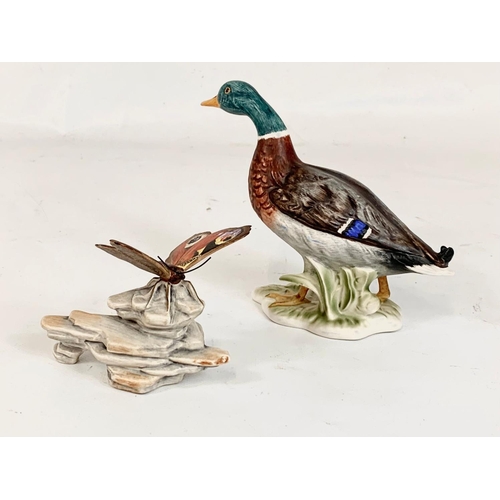 495 - 2 M. J. Hummel Goebel pottery figures. Mallard Duck 38-146-13 and Butterfly 35-002-08. West Germany.... 