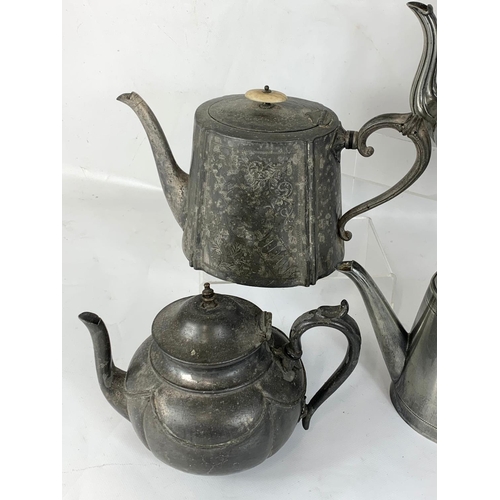 521 - 3 19th century pewter and silver plated kettles and an early 20th century Georgian style silver plat... 