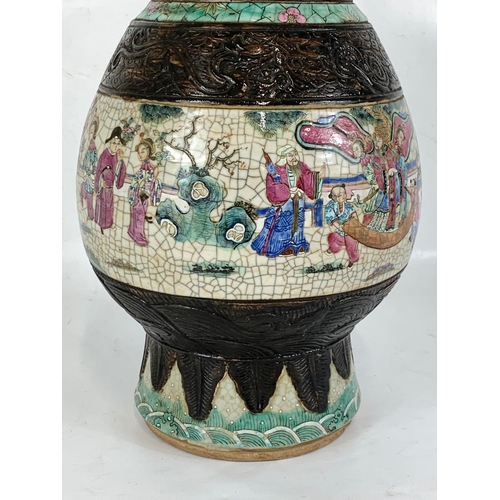 539 - A large 19th century Japanese crackle glazed pottery vase. 46cm