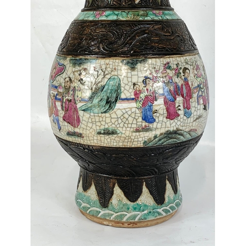 539 - A large 19th century Japanese crackle glazed pottery vase. 46cm